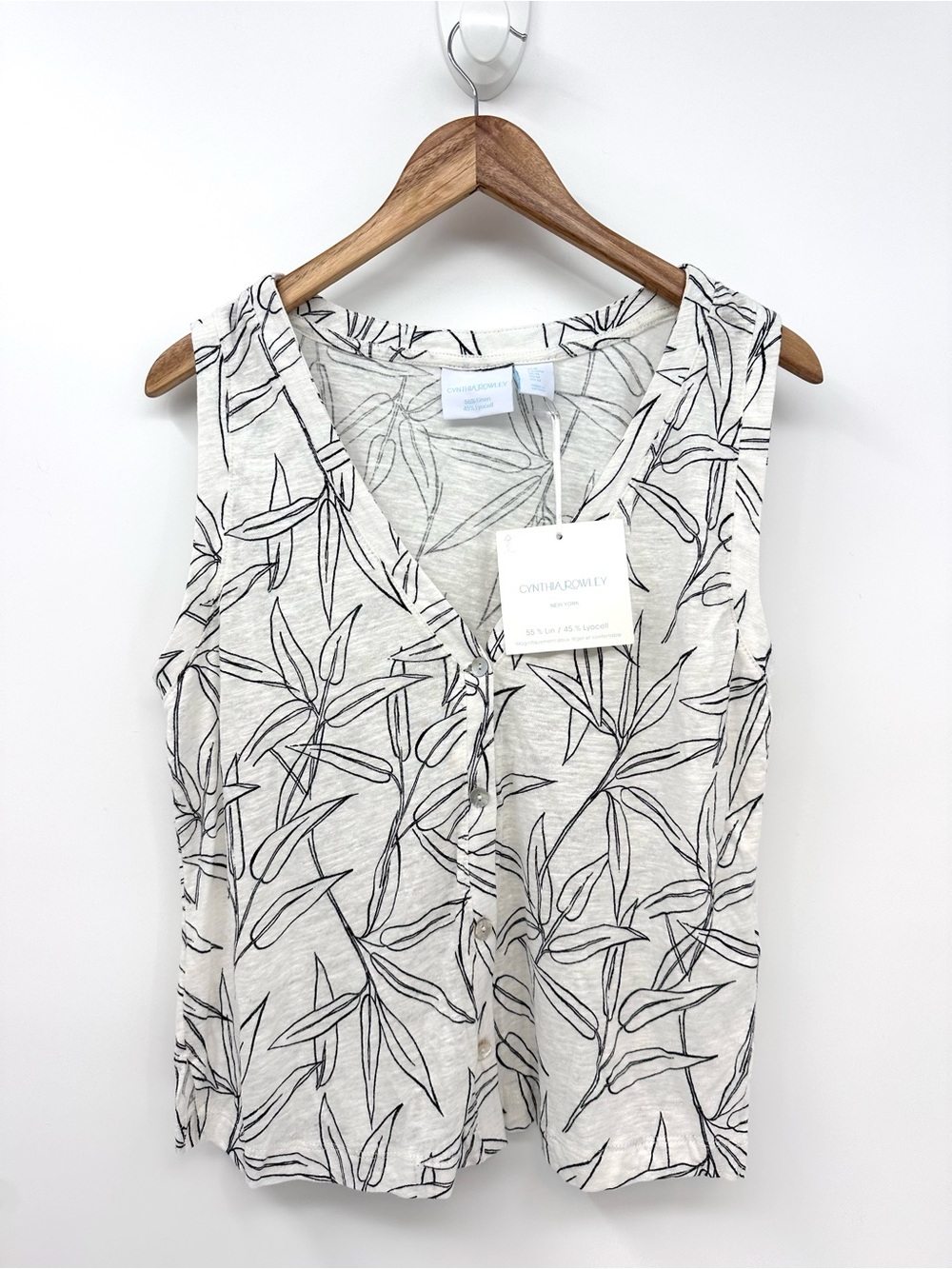 Cynthia Rowley Ivory Linen Blend Buttoned Sleeveless Blouse Size M, NWT